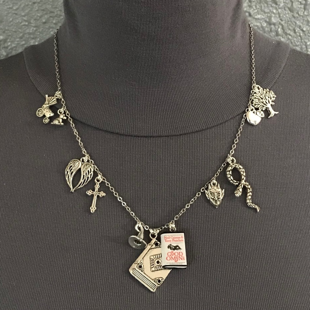 Good Omens Neil Gaiman Terry Pratchett Handmade Literature Necklace, Book Cover
